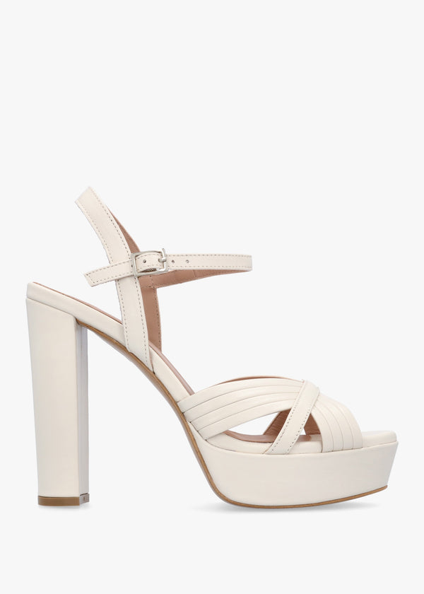Avery Cream Leather Platform Heeled Sandals