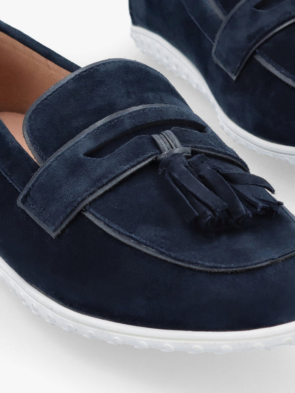Elinia Navy Suede Tassel Loafers