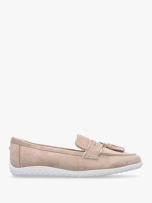 Elinia Beige Suede Tassel Loafers