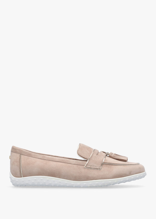 Elinia Beige Suede Tassel Loafers