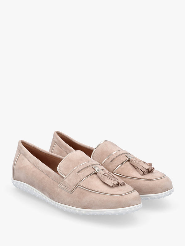 Elinia Beige Suede Tassel Loafers