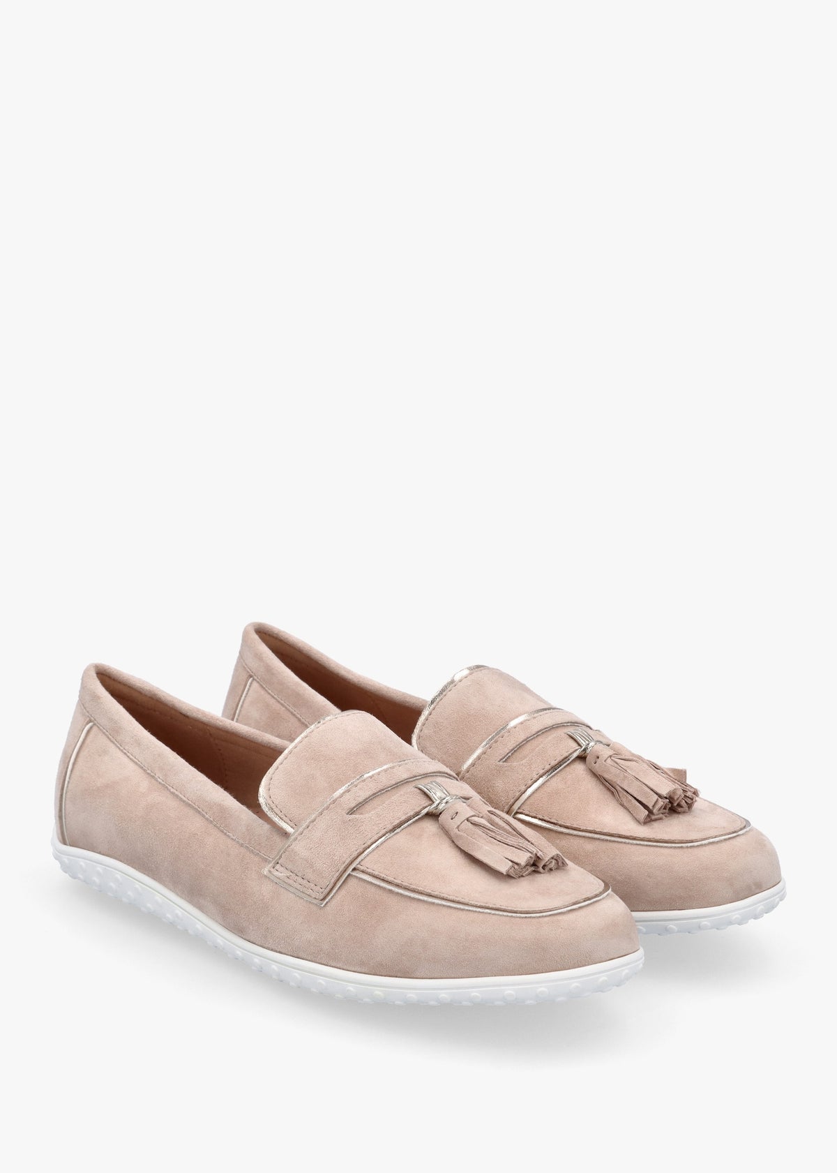 Elinia Beige Suede Tassel Loafers