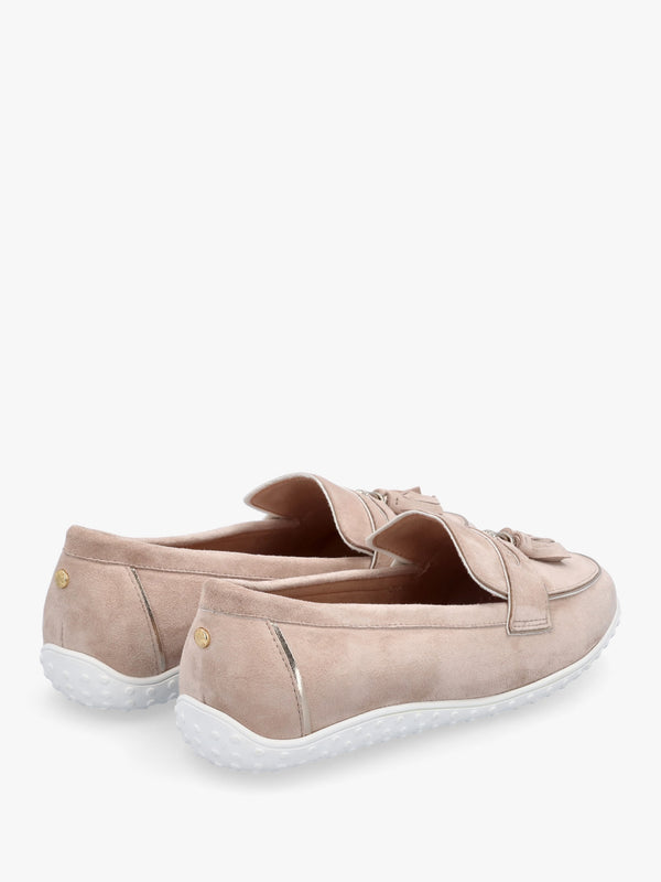 Elinia Beige Suede Tassel Loafers