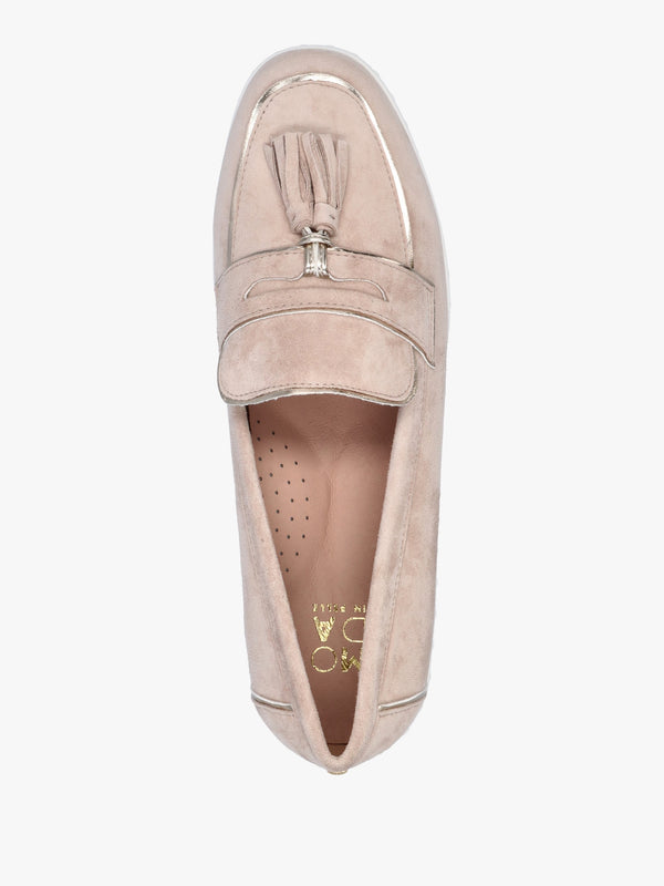 Elinia Beige Suede Tassel Loafers
