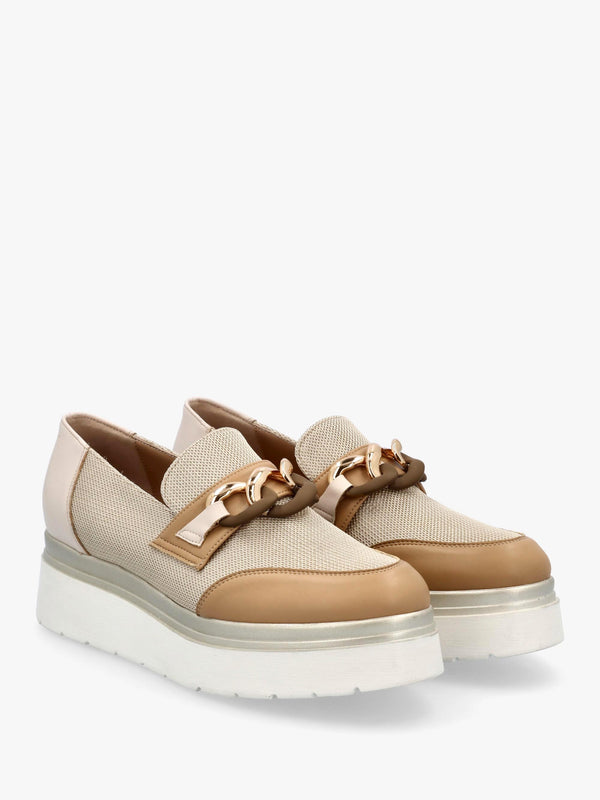 Chainy Beige Link Chain Flatform Loafers