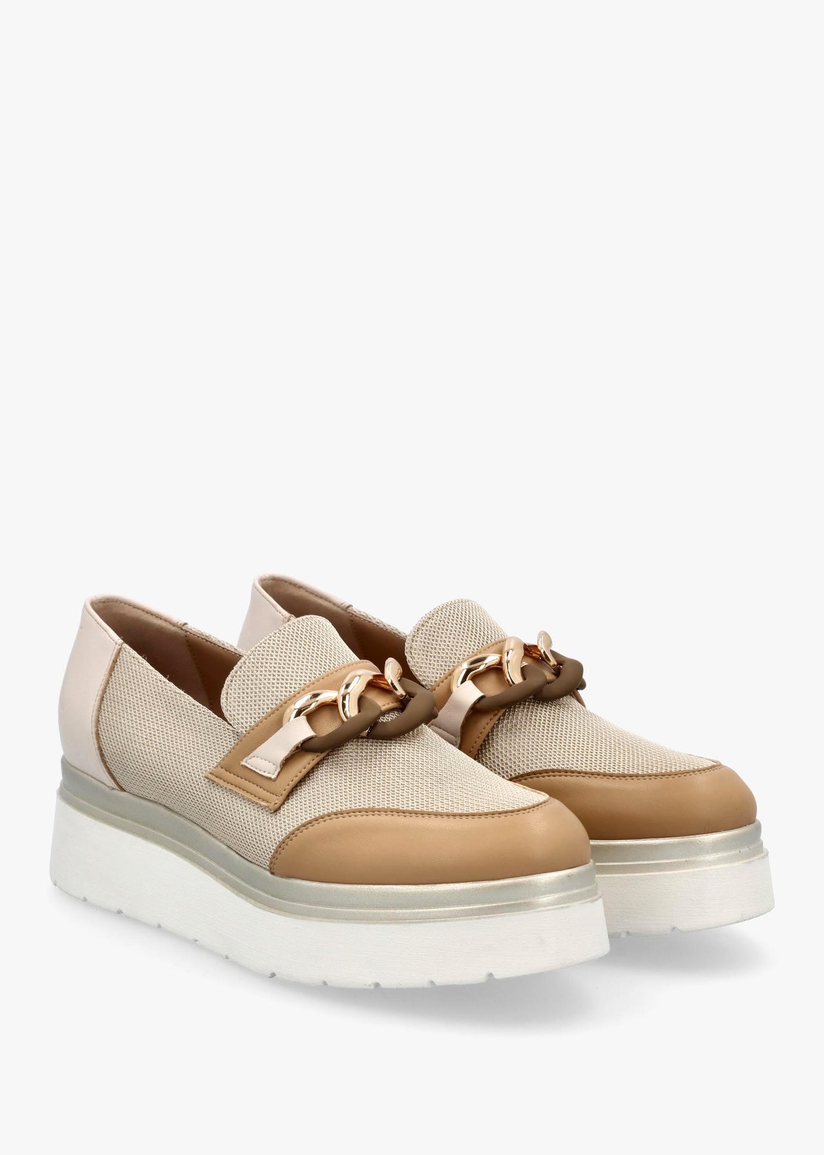 Chainy Beige Link Chain Flatform Loafers