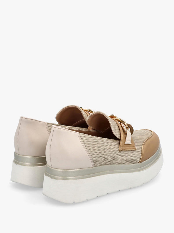 Chainy Beige Link Chain Flatform Loafers