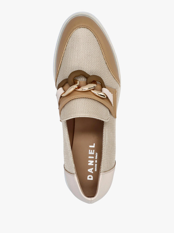 Chainy Beige Link Chain Flatform Loafers