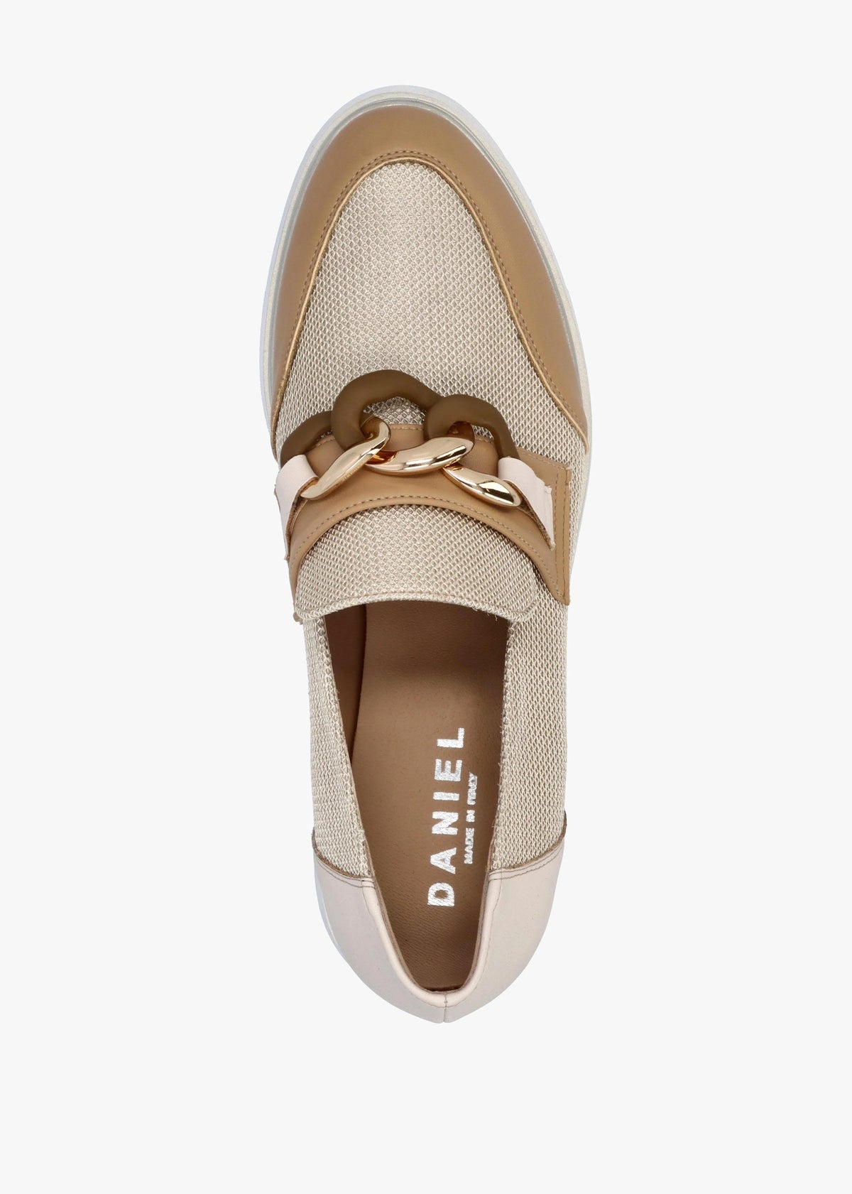 Chainy Beige Link Chain Flatform Loafers