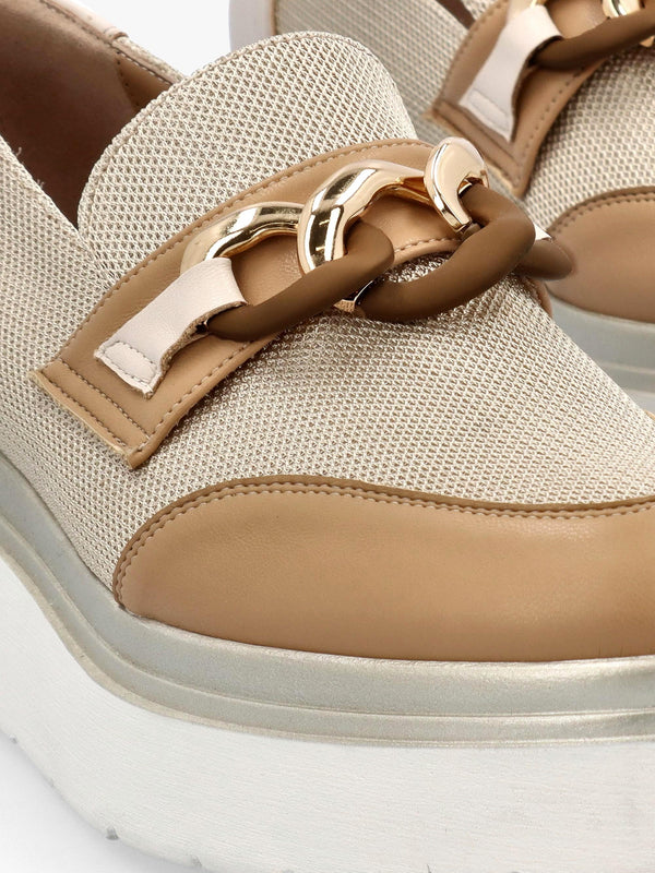 Chainy Beige Link Chain Flatform Loafers