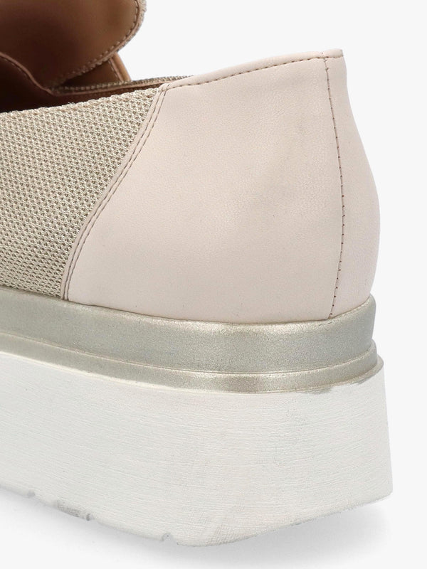 Chainy Beige Link Chain Flatform Loafers