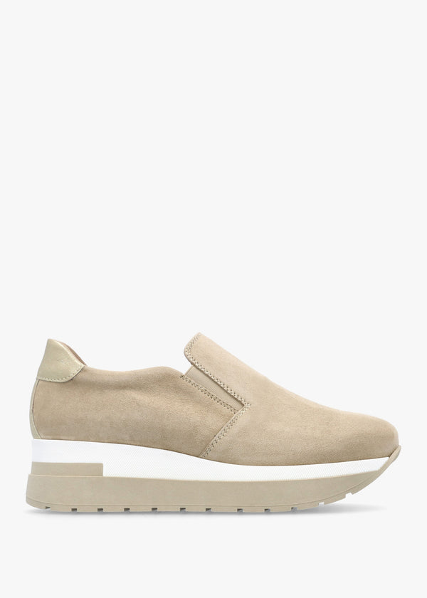 Commy Beige Suede Flatform Wedge Shoes