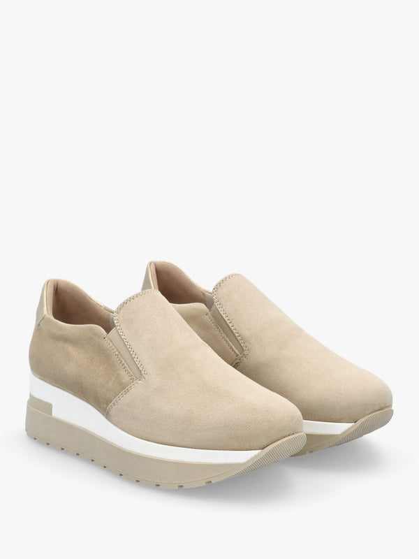 Commy Beige Suede Flatform Wedge Shoes