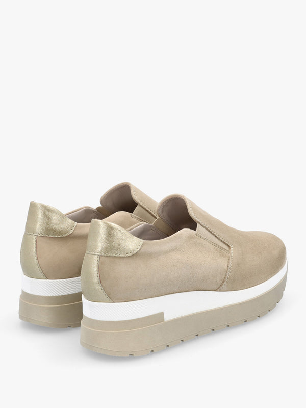 Commy Beige Suede Flatform Wedge Shoes