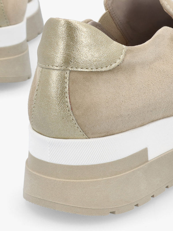 Commy Beige Suede Flatform Wedge Shoes