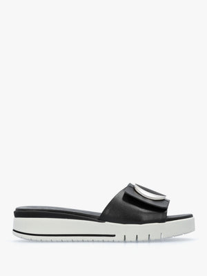Romoon Black Leather Circle Moon Mules