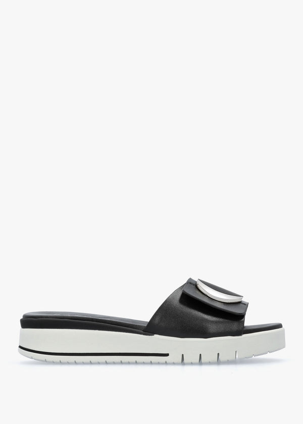 Romoon Black Leather Circle Moon Mules