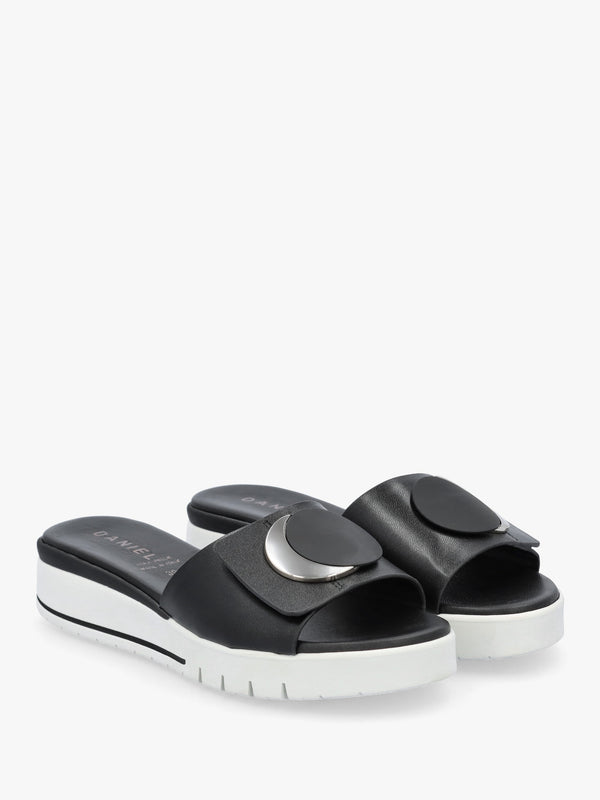 Romoon Black Leather Circle Moon Mules