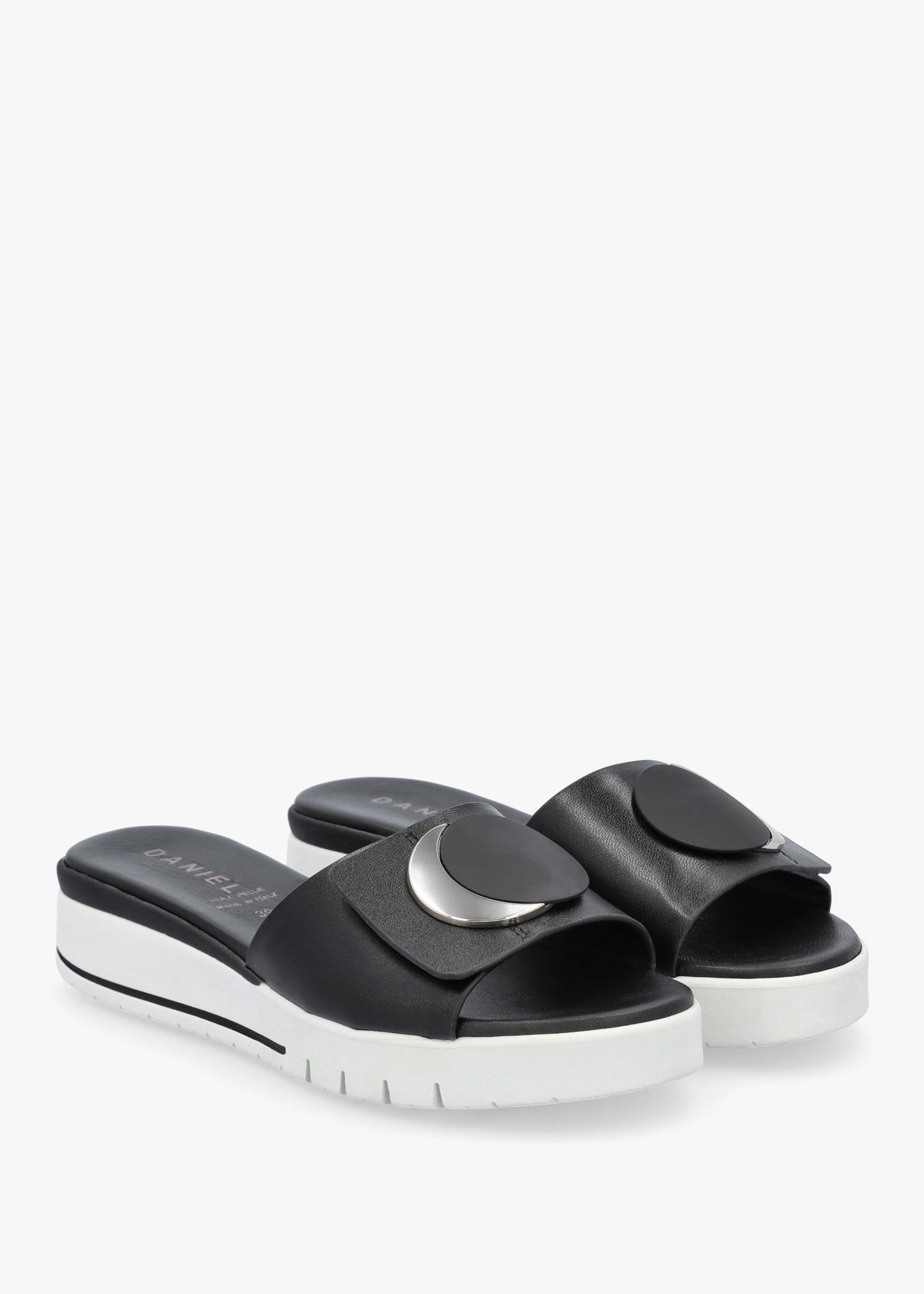 Romoon Black Leather Circle Moon Mules