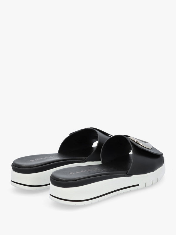Romoon Black Leather Circle Moon Mules