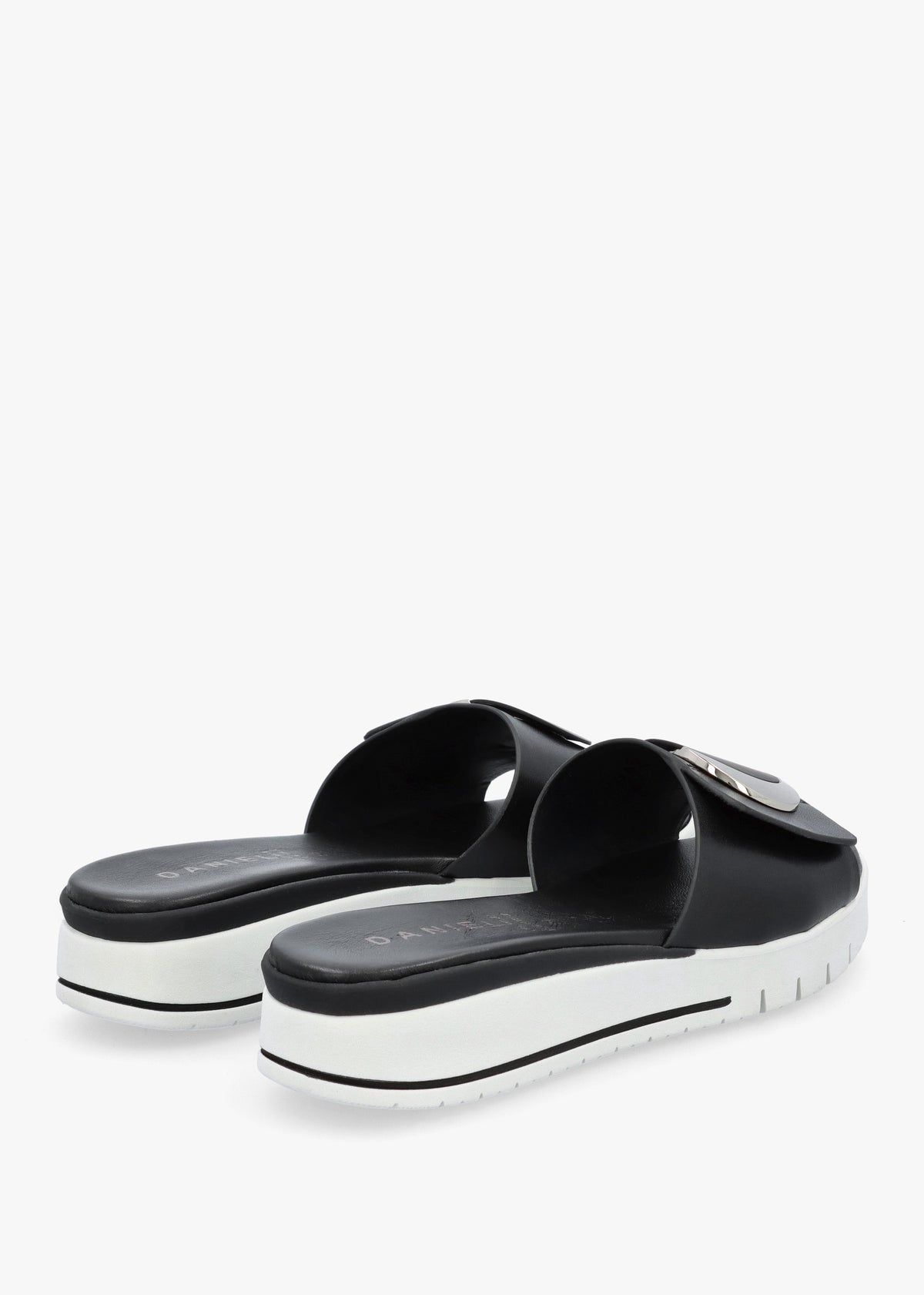Romoon Black Leather Circle Moon Mules