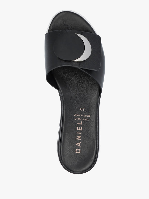 Romoon Black Leather Circle Moon Mules