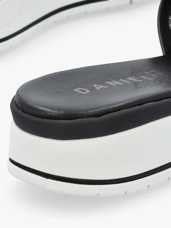 Romoon Black Leather Circle Moon Mules