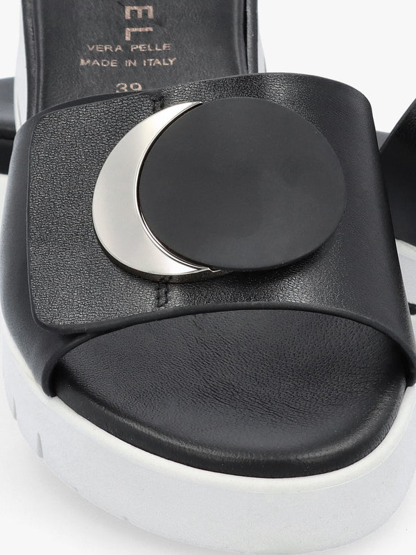 Romoon Black Leather Circle Moon Mules