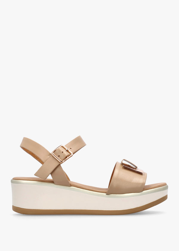 Rotrim Beige Leather Square Trim Sandals