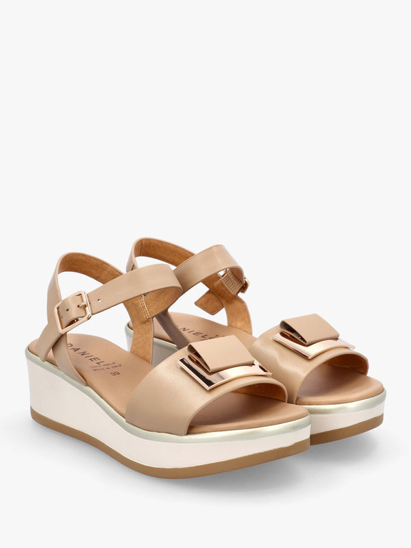 Rotrim Beige Leather Square Trim Sandals