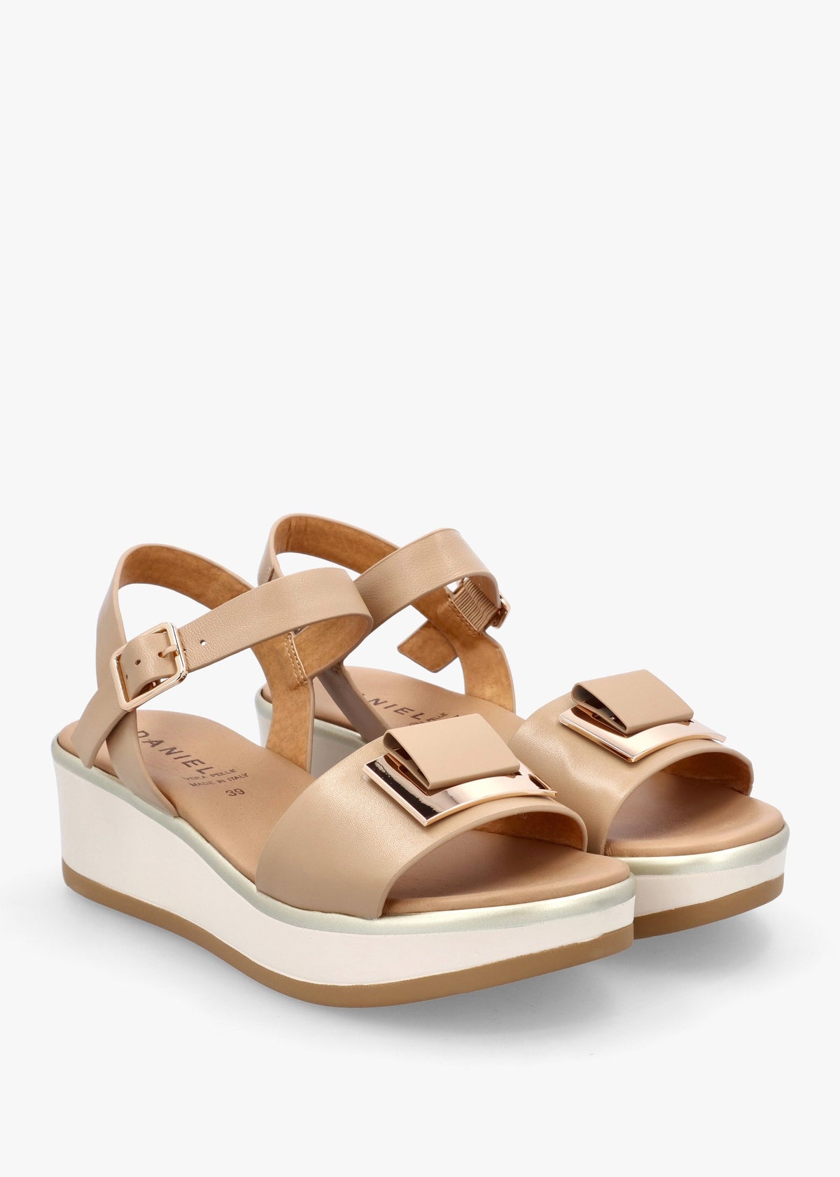 Rotrim Beige Leather Square Trim Sandals