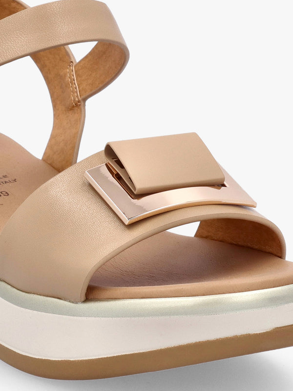 Rotrim Beige Leather Square Trim Sandals