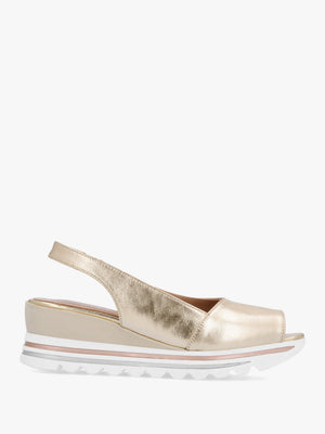 Canna Gold Leather Peep Toe Wedge Sandals