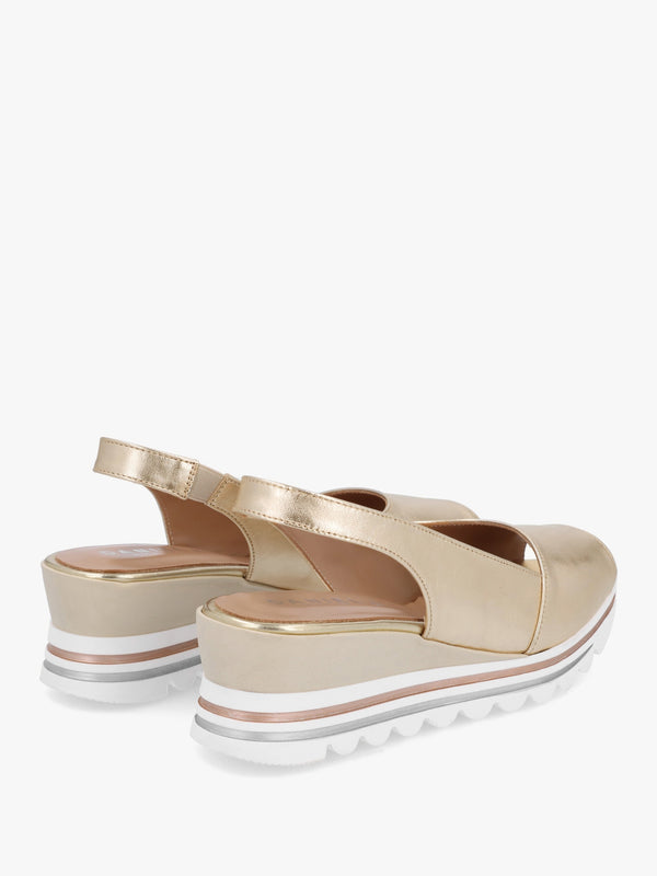 Canna Gold Leather Peep Toe Wedge Sandals