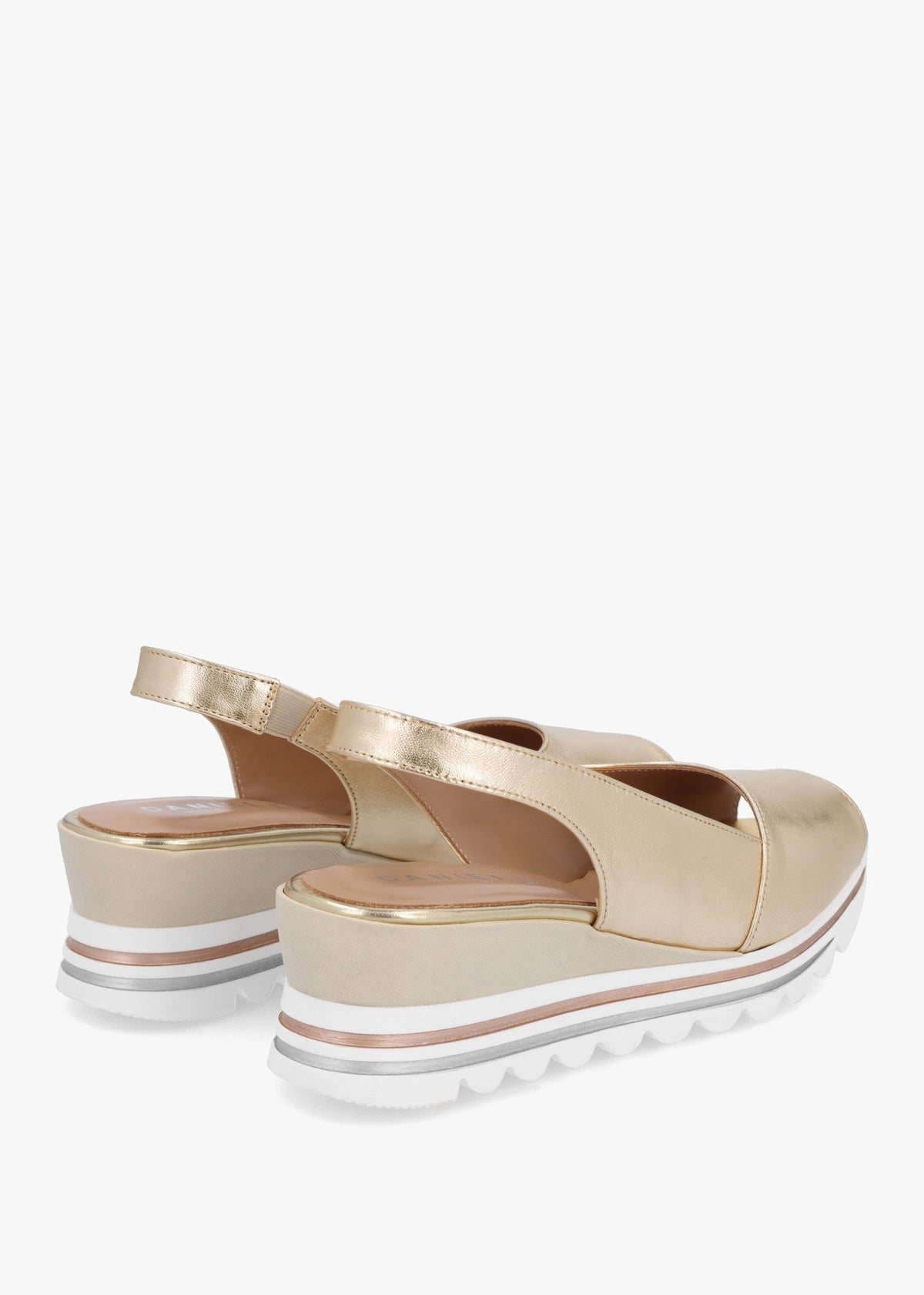 Canna Gold Leather Peep Toe Wedge Sandals