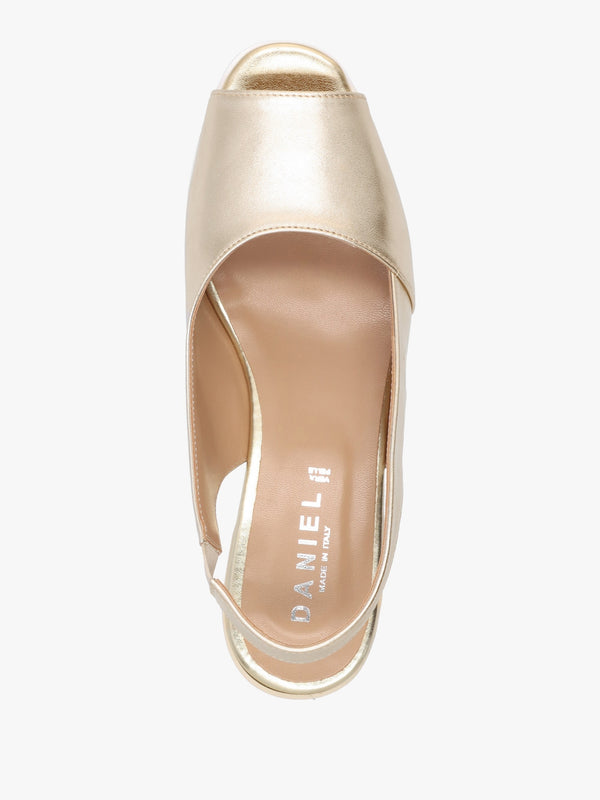 Canna Gold Leather Peep Toe Wedge Sandals