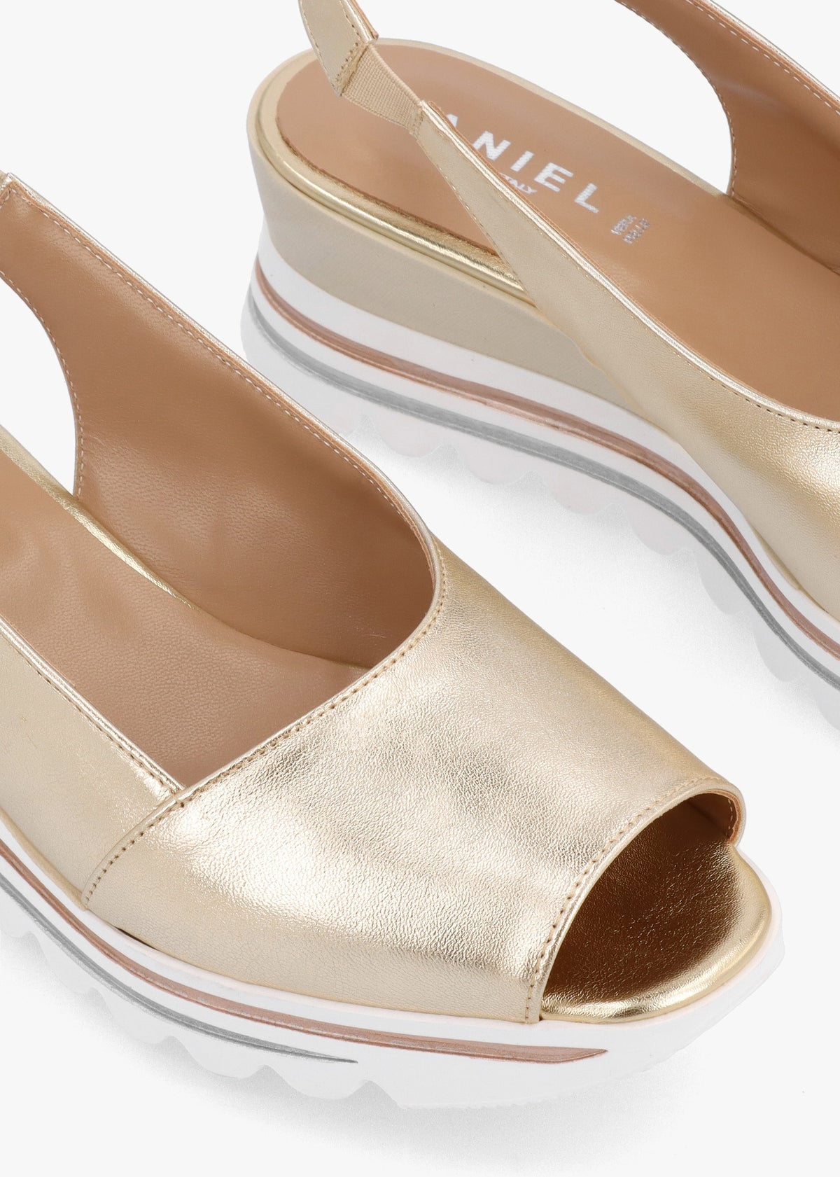 Canna Gold Leather Peep Toe Wedge Sandals