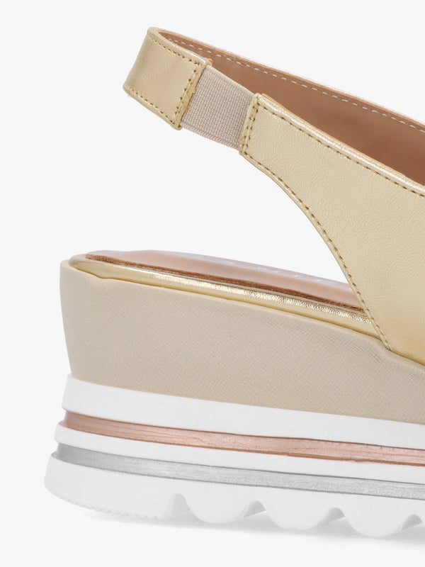 Canna Gold Leather Peep Toe Wedge Sandals