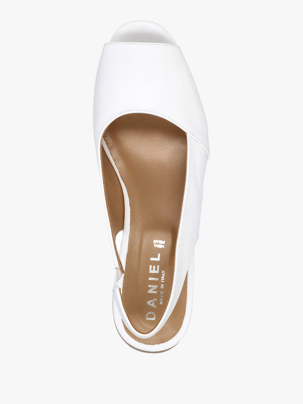 Canna White Leather Peep Toe Wedge Sandals