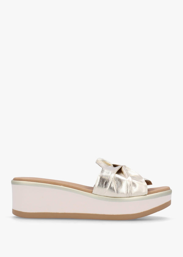 Robow Gold Leather Knot Top Mules