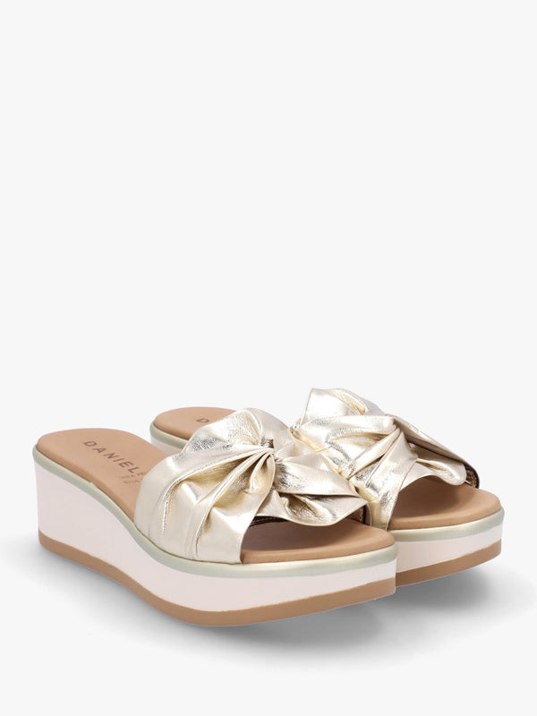 Robow Gold Leather Knot Top Mules