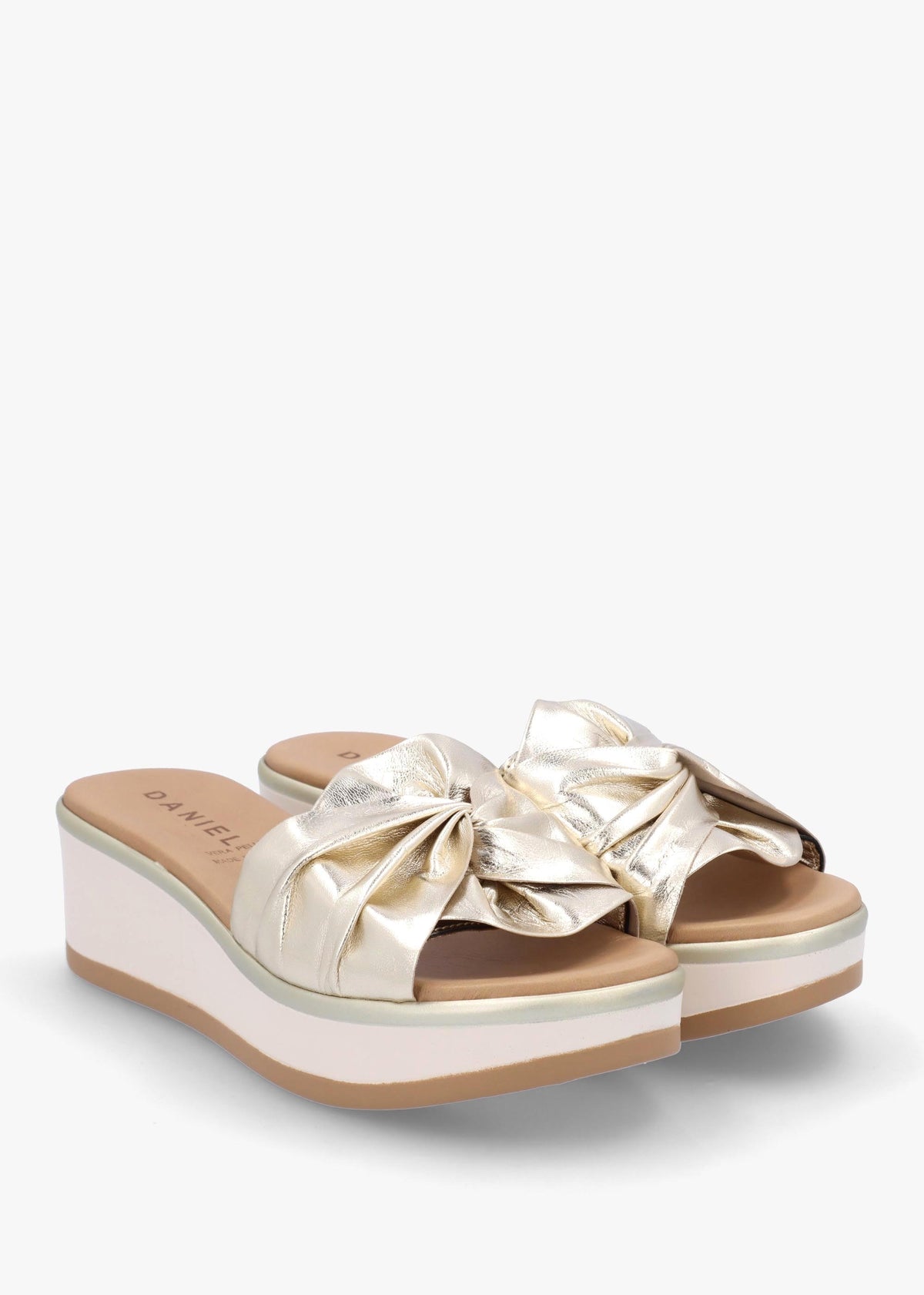 Robow Gold Leather Knot Top Mules