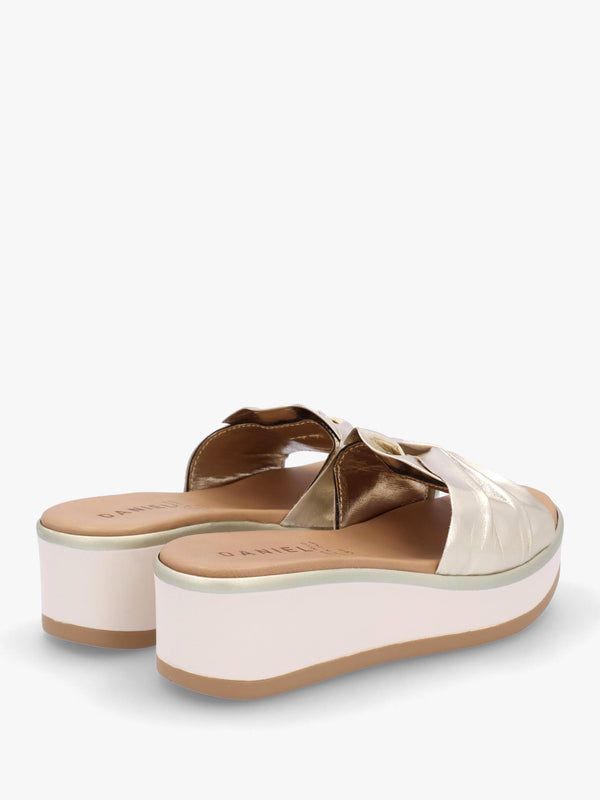 Robow Gold Leather Knot Top Mules