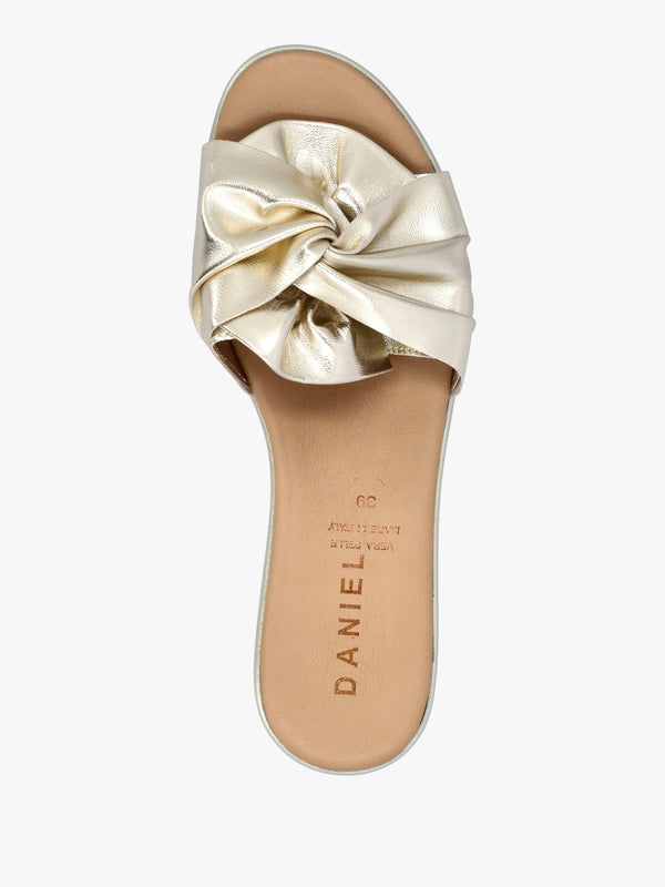 Robow Gold Leather Knot Top Mules