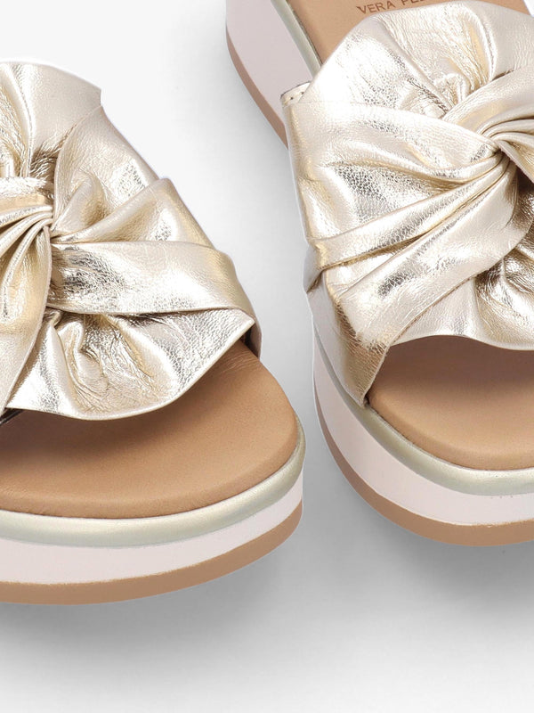 Robow Gold Leather Knot Top Mules