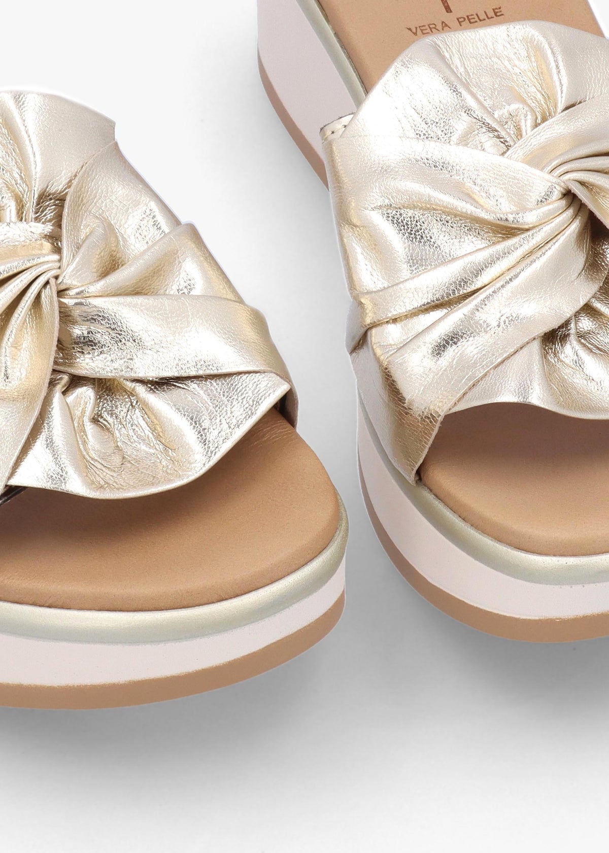 Robow Gold Leather Knot Top Mules