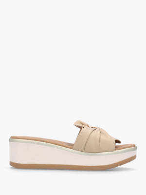 Robow Beige Leather Knot Top Mules