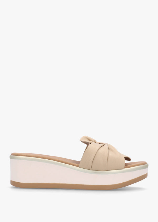 Robow Beige Leather Knot Top Mules