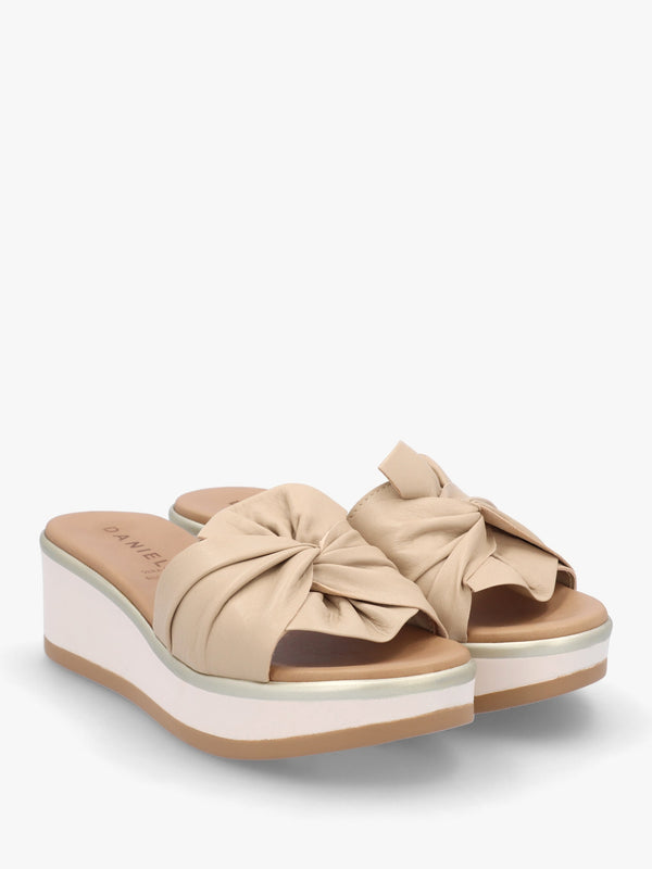 Robow Beige Leather Knot Top Mules