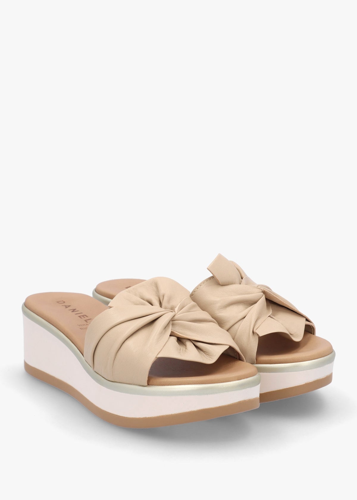 Robow Beige Leather Knot Top Mules